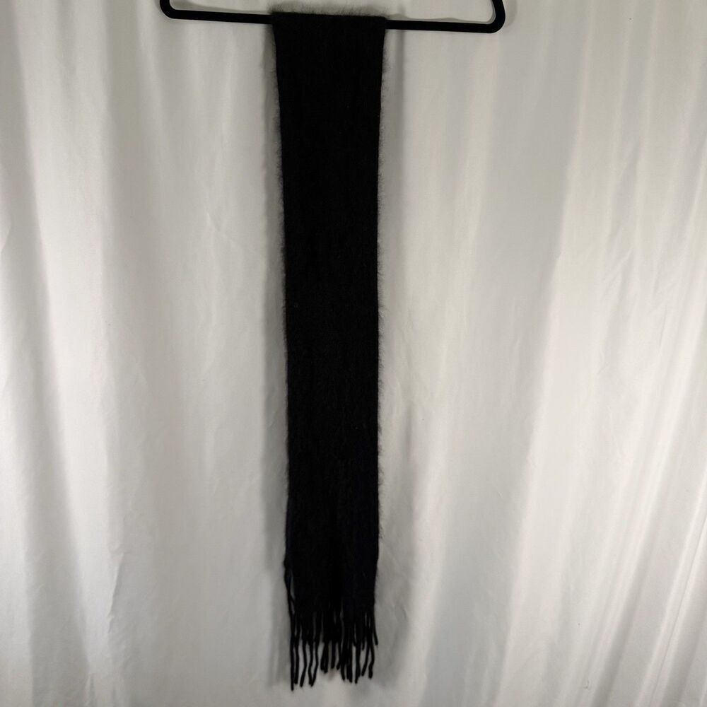 Rabbit Hair Blend Scarf Women's Black Fringe Trim Wool Soft